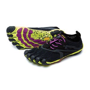 Vibram V-Run Black/Yellow/Purple Womens Running Shoes | India-501749